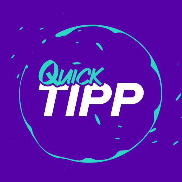 Quick Tipp Logo in lila und türkis, Videografie Tipps und Tricks